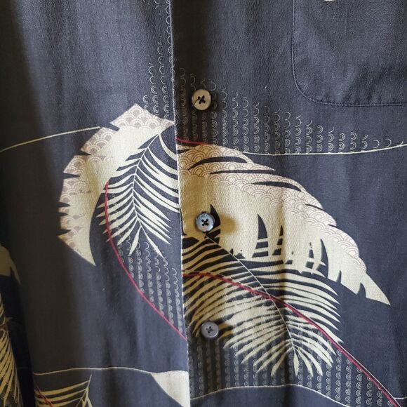 Aureus Mens Navy Blue Silk Hawaiian Shirt Golden Palm Fronds Sz M EUC DH2139 - Picture 2 of 10